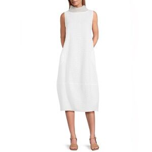 Sleeveless Sheer Organza Funnel Neck Balloon Waistless Midi Dress preppy comfy